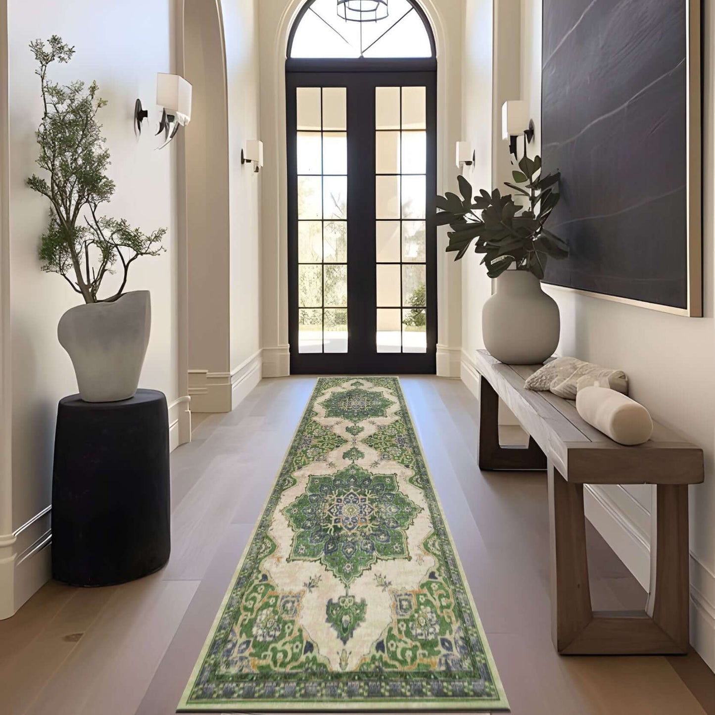 Persian Medallion-Inspired Rug with Elegant Green Tones