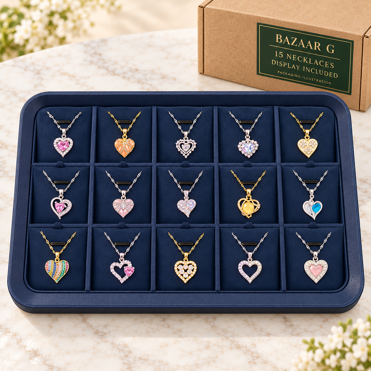 Heart Pendant Necklaces: 15 necklaces with included display tray