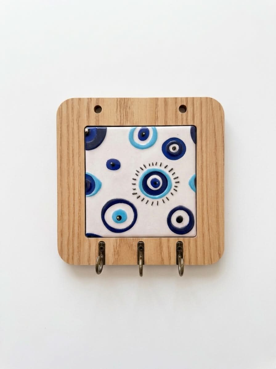 Evil Eye Key Holder: 15x15cm Wooden Rack — original Bazaar G retail product photo