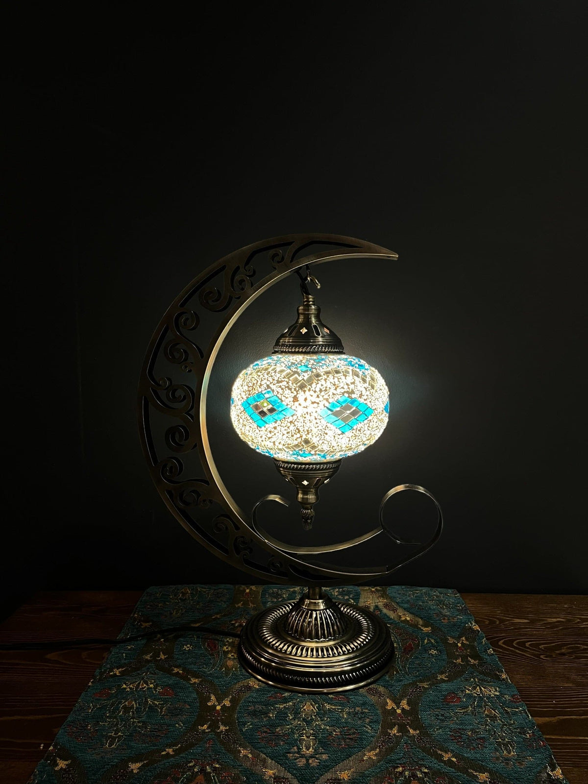 Mosaic Moon Lamp (Turkish Lamps) Aqua-White — original Bazaar G retail product photo