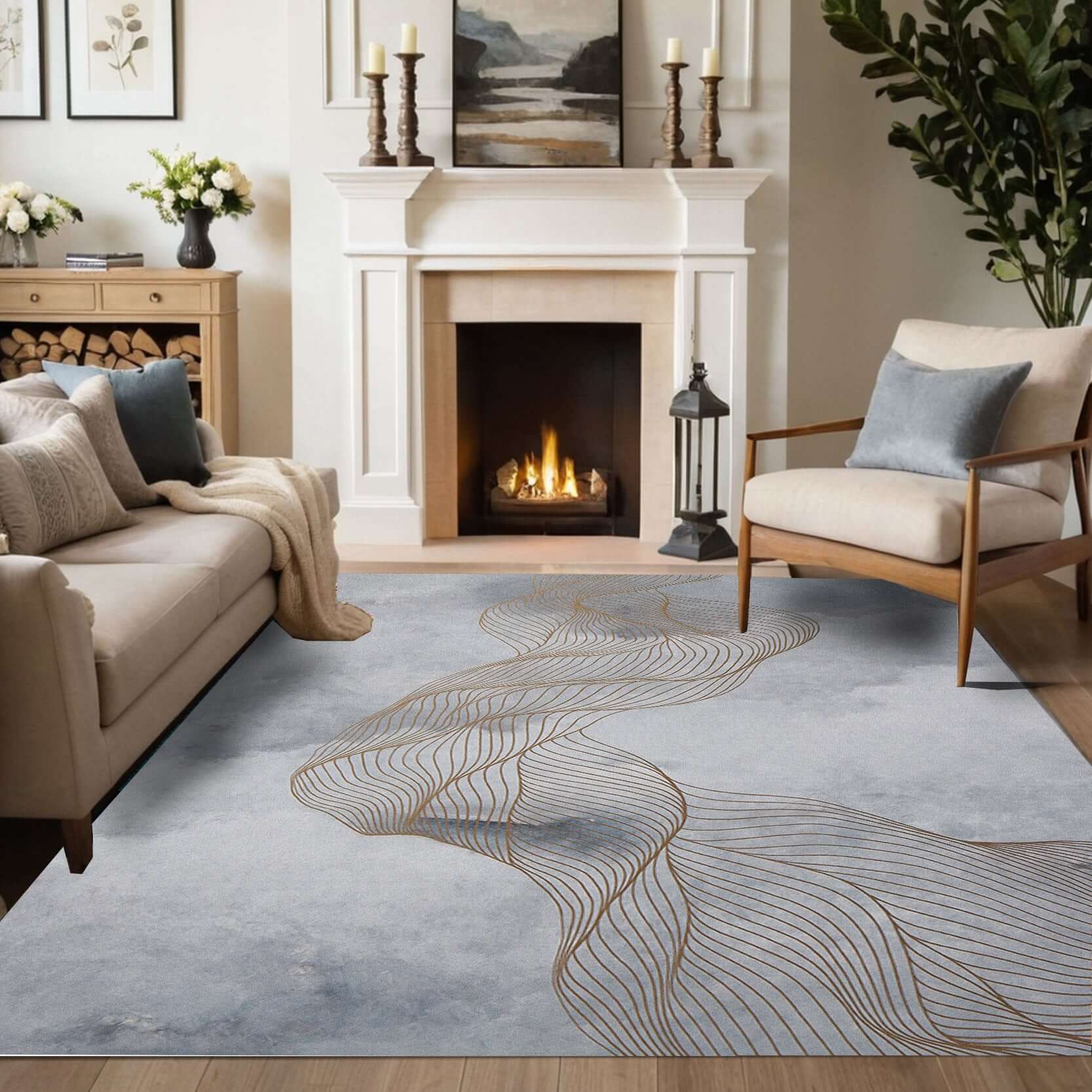 Abstract Wave Line Rug