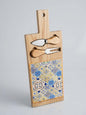 Artisan Wood & Turkish Tile Cheese Board Set with cheese knives, featuring a vibrant tiled design and natural wood finish.