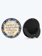 Islamic Calligraphy Decorative Plate featuring Surah Al-Ikhlas in gold Arabic script with a blue rim and floral border.