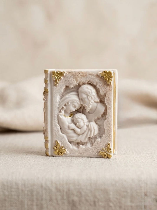 Holy Family Mini Book Decor 7cm - detailed miniature religious ornament in book-style design.
