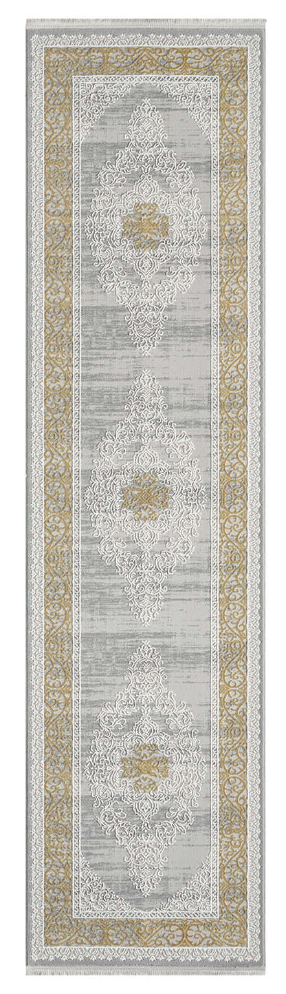 Kervan Rug A7114 Grey Gold Hallway Runner, Kervan Rug: A7114 Grey & Gold Hallway Runner