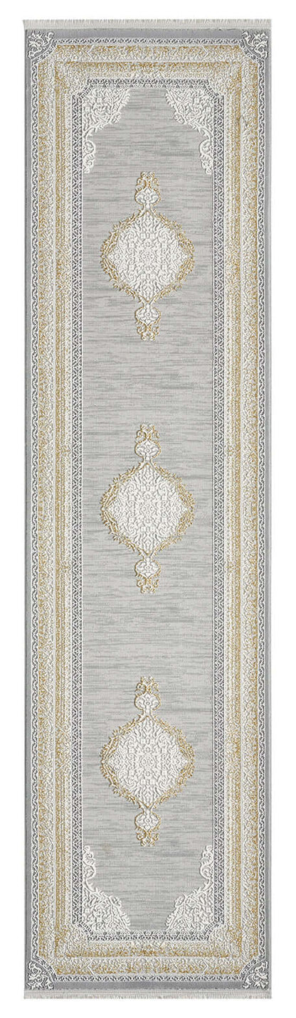 Kervan Rug AK187 Grey Gold Hallway Runner, Kervan Rug AK187 - Stylish Grey Gold Hallway Runner