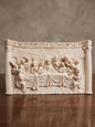 Last Supper Wall Decor 30x8cm detailed religious sculpture depicting the Last Supper scene on a wooden tabletop.