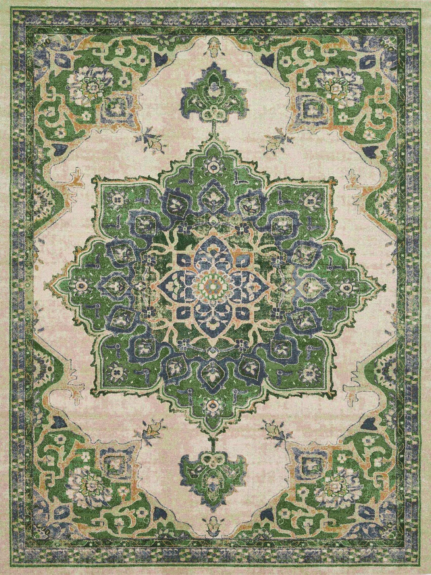 Persian Medallion-Inspired Rug with Elegant Green Tones