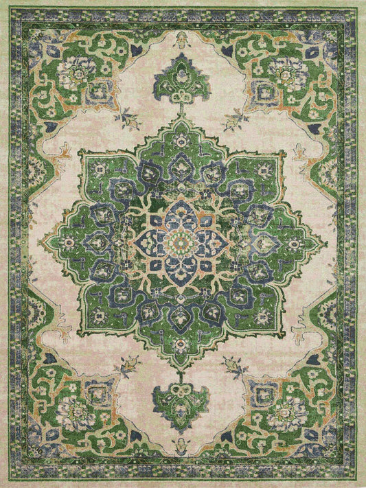 Persian Medallion-Inspired Rug with Elegant Green Tones