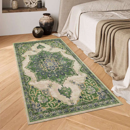 Persian Medallion-Inspired Rug with Elegant Green Tones