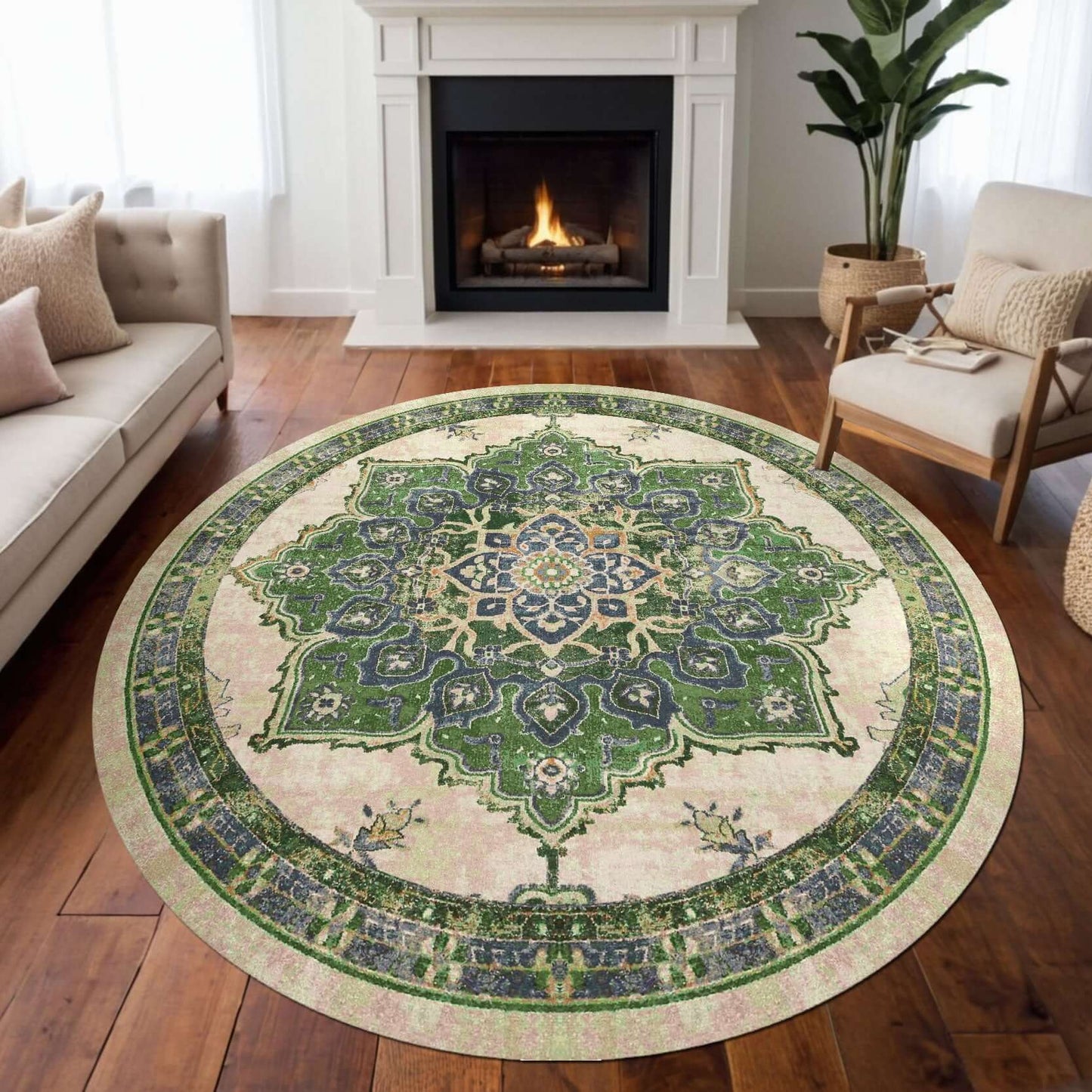 Persian Medallion-Inspired Rug with Elegant Green Tones