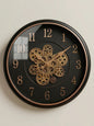 Vintage Industrial Gear Wall Clock 35cm with exposed gear design in black and gold.
