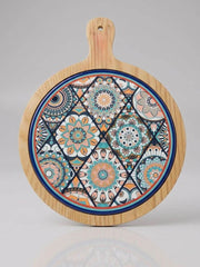 Round Wooden Serving Board 30cm – Turkish Tile Design Serving Tray — original Bazaar G retail product photo