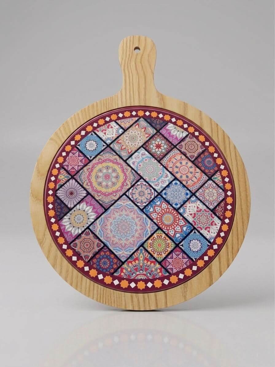 Round Wooden Serving Board 30cm – Turkish Tile Design Serving Tray — original Bazaar G retail product photo