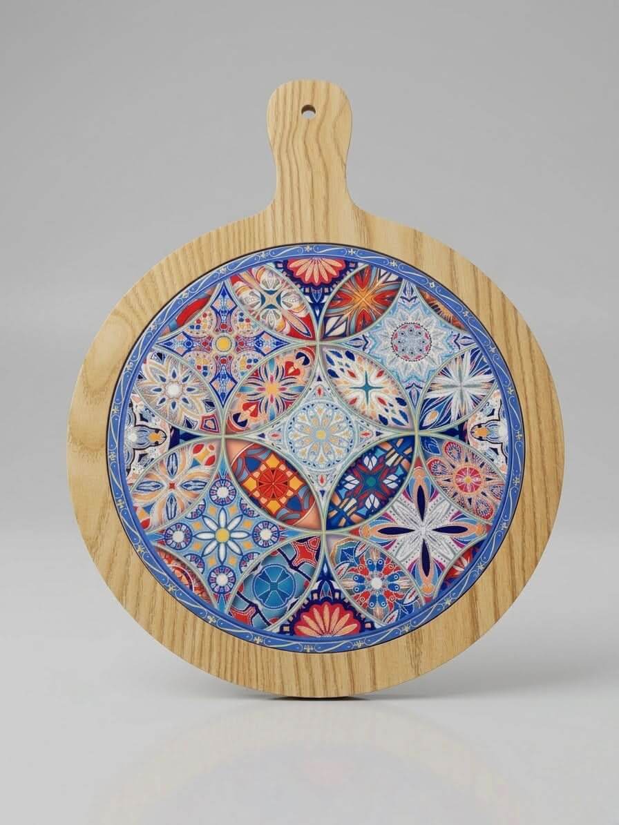 Round Wooden Serving Board 30cm – Turkish Tile Design Serving Tray — original Bazaar G retail product photo