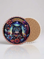 Mystic Cat Ceramic Coaster – 10cm Decorative Cork Base — original Bazaar G retail product photo