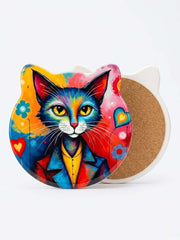 Artistic Cat Cork Trivet – Colorful Heat Resistant Pot Stand (15x15cm) — original Bazaar G retail product photo