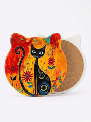 Floral Cat Cork Trivet – Heat Resistant Kitchen Pot Stand (15x15cm) — original Bazaar G retail product photo