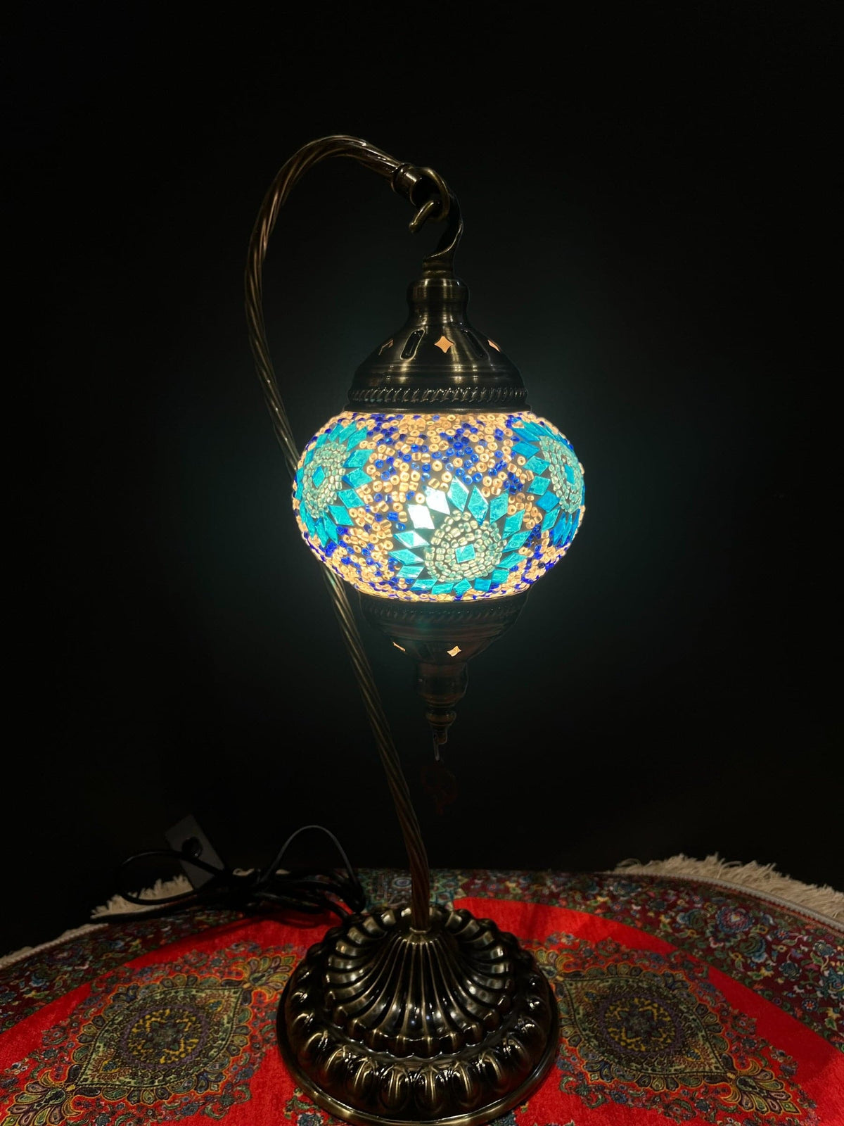 Mosaic Swan Lamp Blue Floral Medallion — original Bazaar G retail product photo