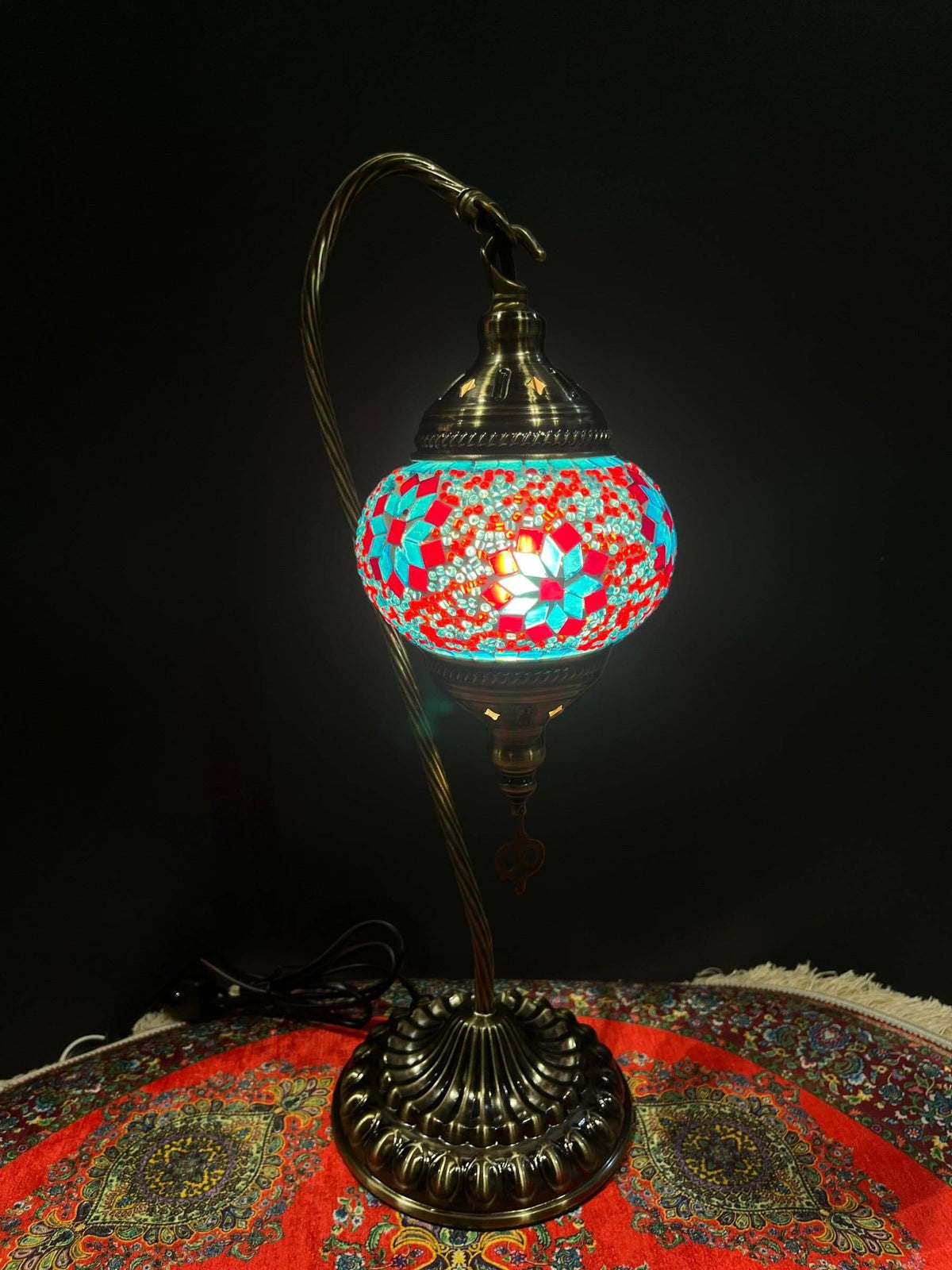 Mosaic Swan Lamp Blue Red Flower — original Bazaar G retail product photo