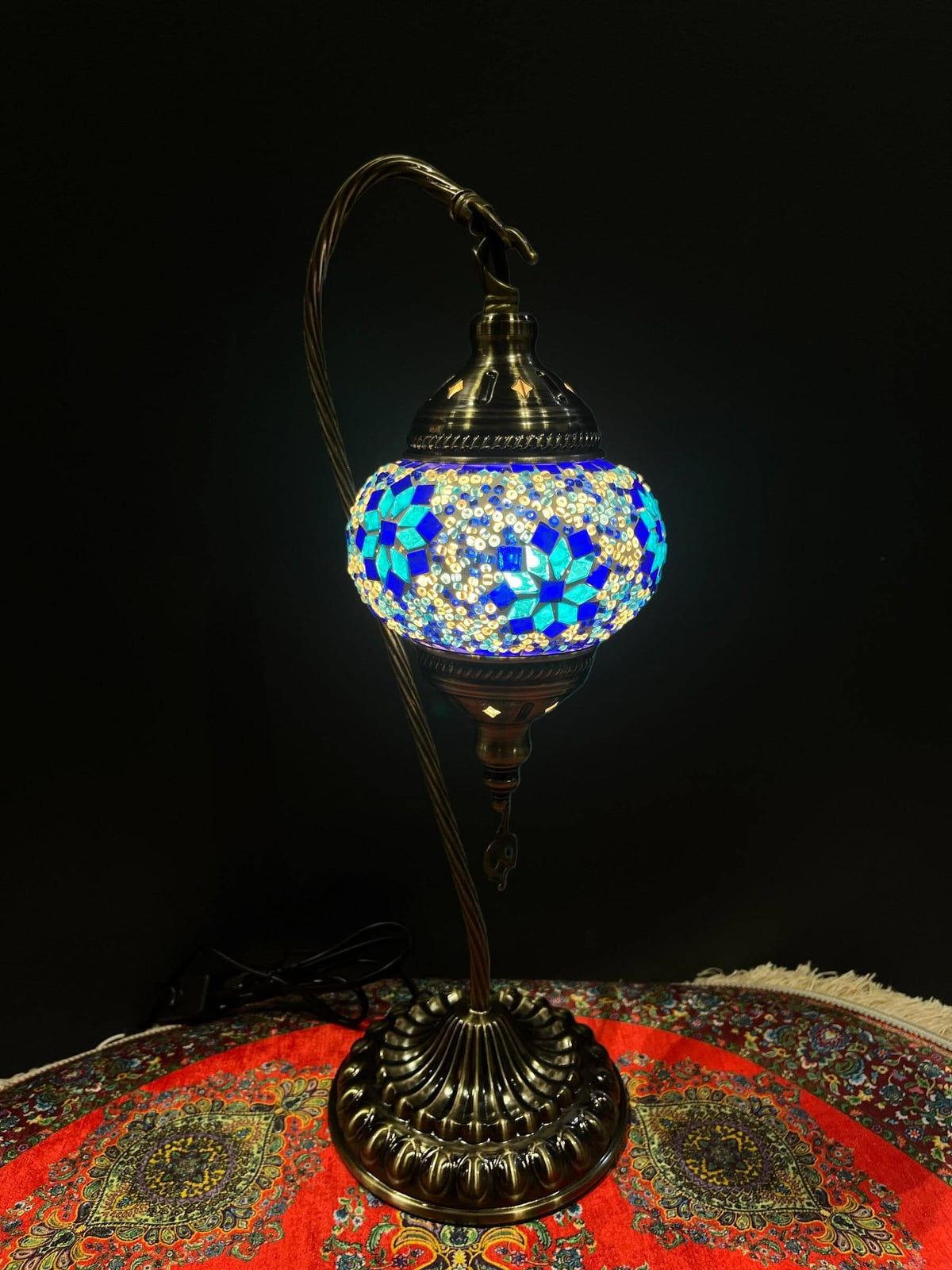 Mosaic Swan Lamp Blue Flower Star — original Bazaar G retail product photo