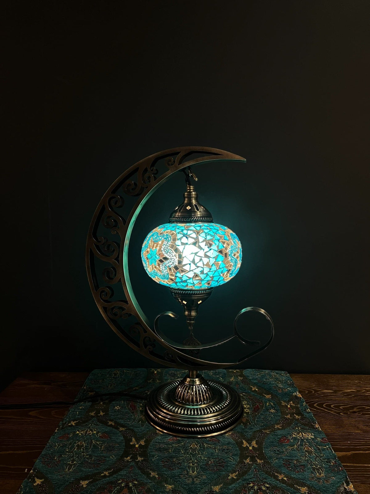 Mosaic Moon Lamp (Turkish Lamps) Aqua — original Bazaar G retail product photo