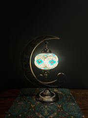 Mosaic Moon Lamp (Turkish Lamps) Aqua-White — original Bazaar G retail product photo
