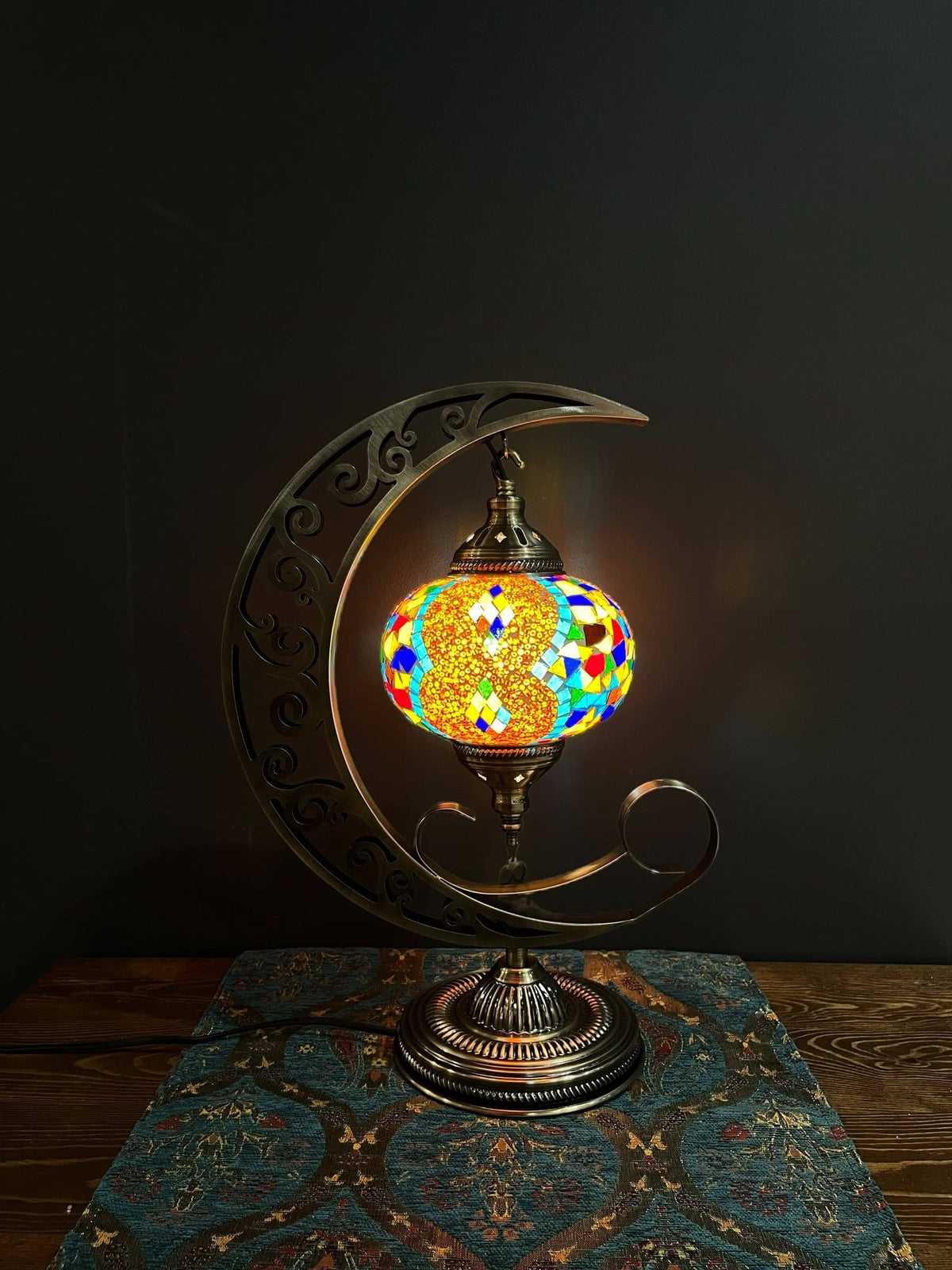 Mosaic Moon Lamp (Turkish Lamps) Orange-Rainbow — original Bazaar G retail product photo