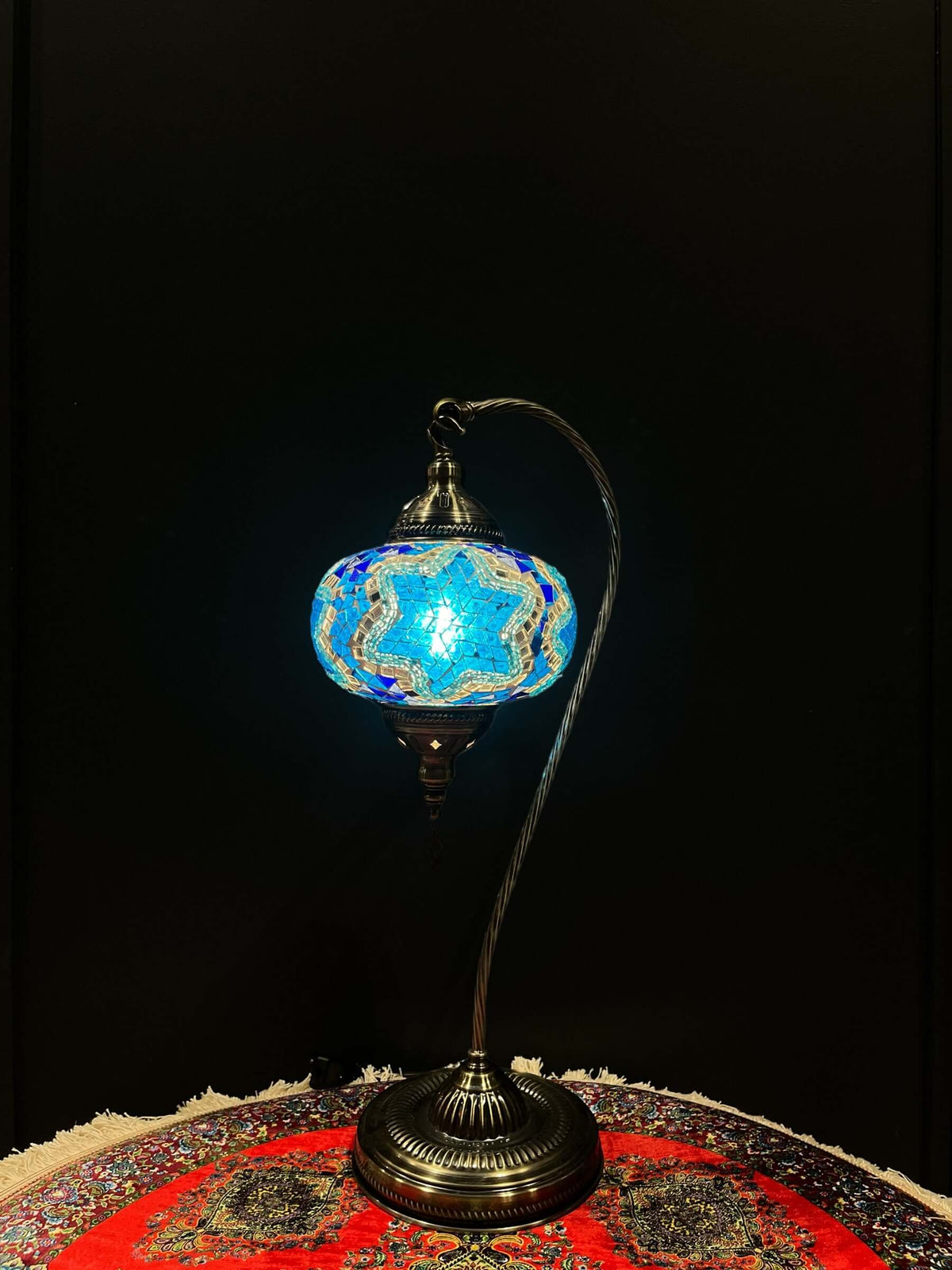 Mosaic Swan Lamps Long (Turkish Lamps) Deep Aqua — original Bazaar G retail product photo