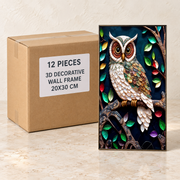 3D Decorative Wall Frames — Box of 12 — 12 × 3D Decorative Wall Frame 20X30 cm. Representative samples beside illustrative wholesale carton.