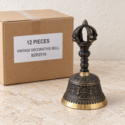 Vintage Decorative Bells — Box of 12 — 12 × Vintage Decorative Bell - BZR2516. Representative samples beside illustrative wholesale carton.