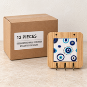 Decorative Wall Key Hook - Assorted Designs — Box of 12 — 12 × Decorative Wall Key Hook - Assorted Designs. Representative samples beside illustrative wholesale carton.