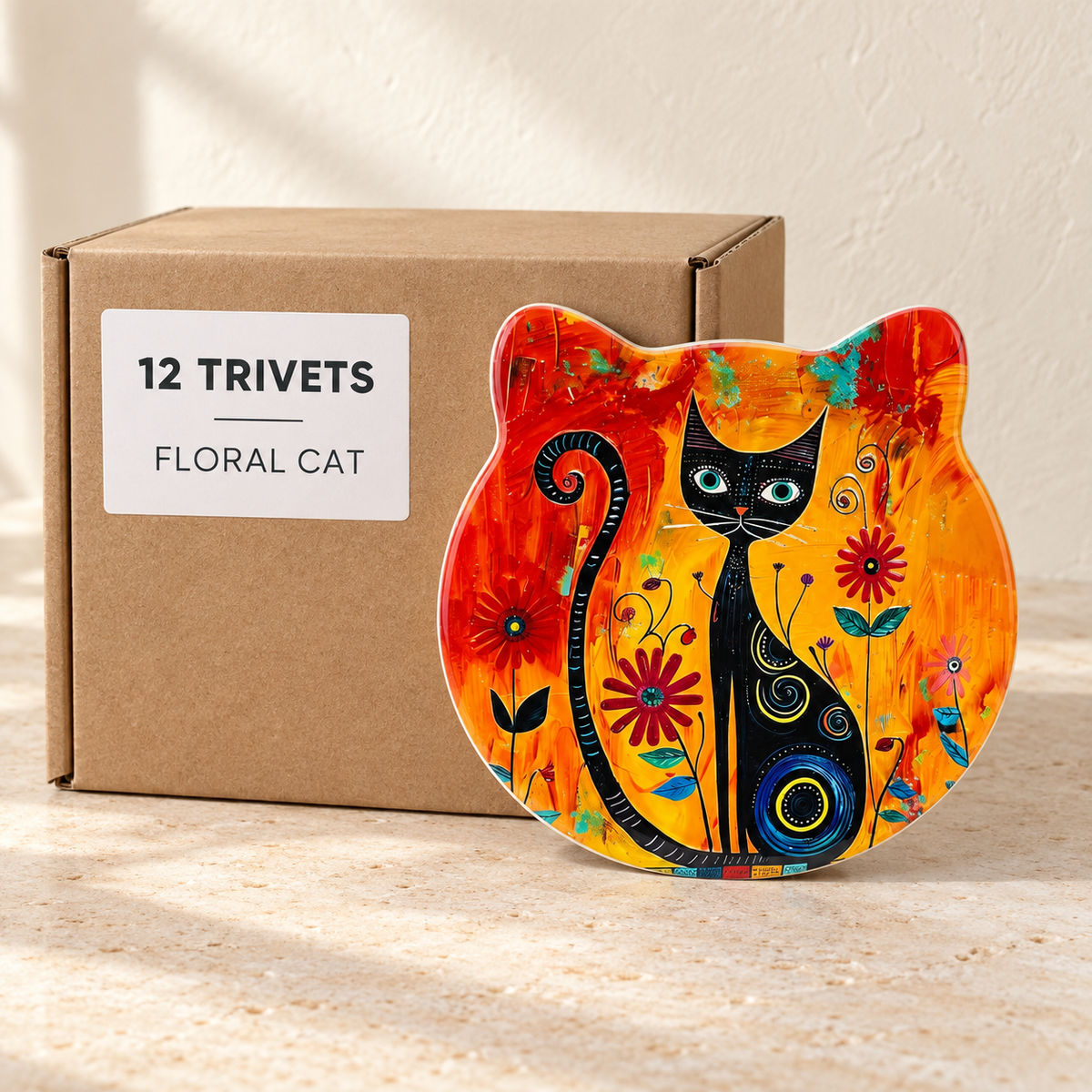 Floral Cat wholesale box of 12 — one sample of the selected design shown