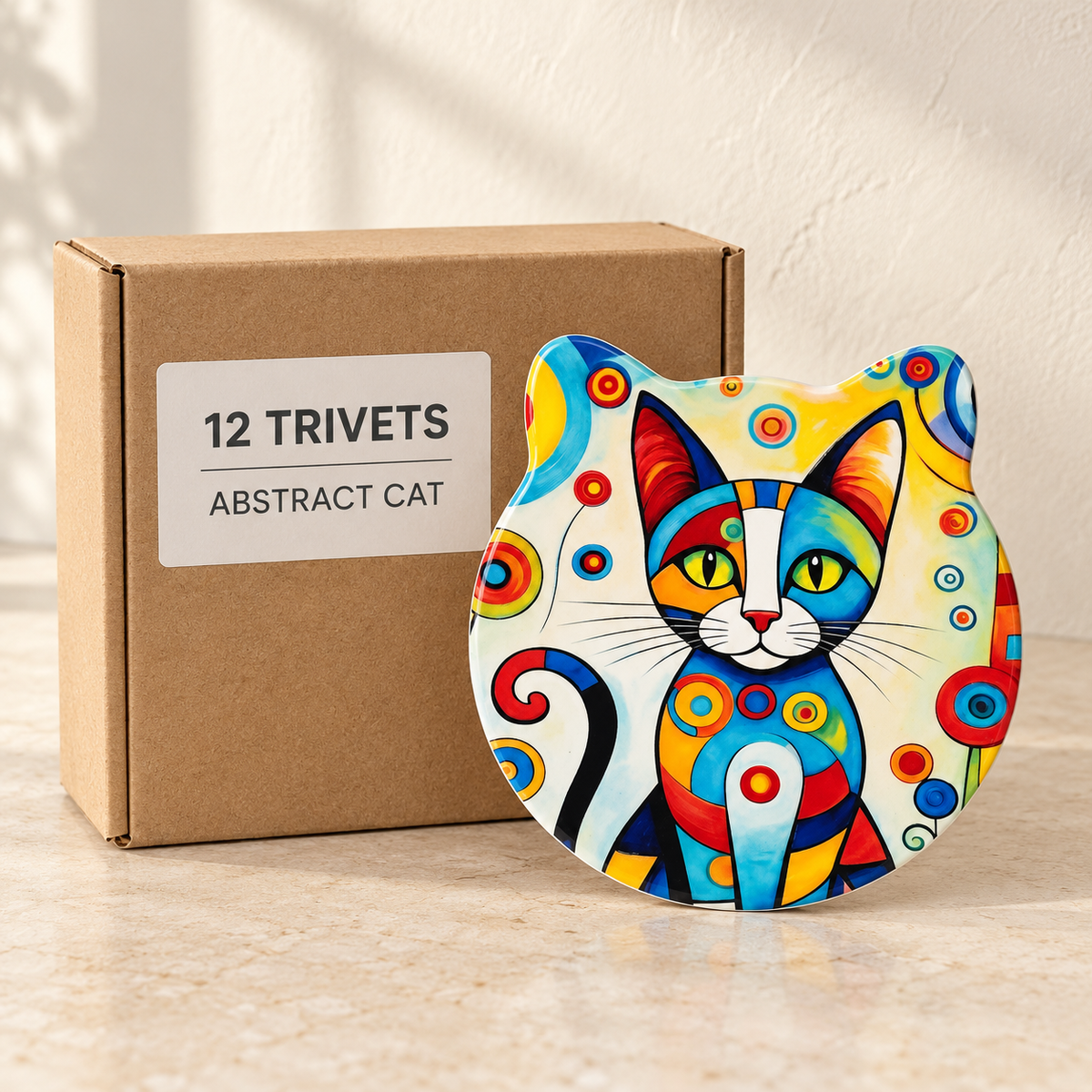 Abstract Cat wholesale box of 12 — one sample of the selected design shown