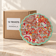 Mandala wholesale box of 12 — one sample of the selected design shown with illustrative carton