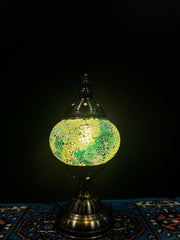 Original Bazaar G Green Crackle mosaic table lamp — actual glass design reference