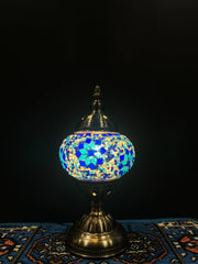 Original Bazaar G Blue Flower mosaic table lamp — actual glass design reference