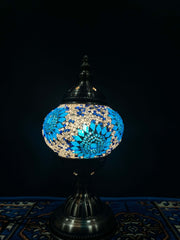 Original Bazaar G Blue Elegance mosaic table lamp — actual glass design reference