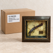 Vintage-Style Decorative Wall Frames — Box of 12 — 12 × Vintage-Style Decorative Wall Frame - BZR2551. Representative samples beside illustrative wholesale carton.