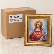 Religious Wall Frames — Box of 12 — 12 × Religious Wall Frame Small 38X32 cm. Representative samples beside illustrative wholesale carton.